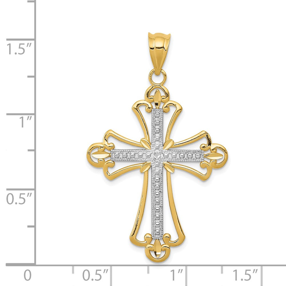 14k w/Rhodium Budded Cross Pendant