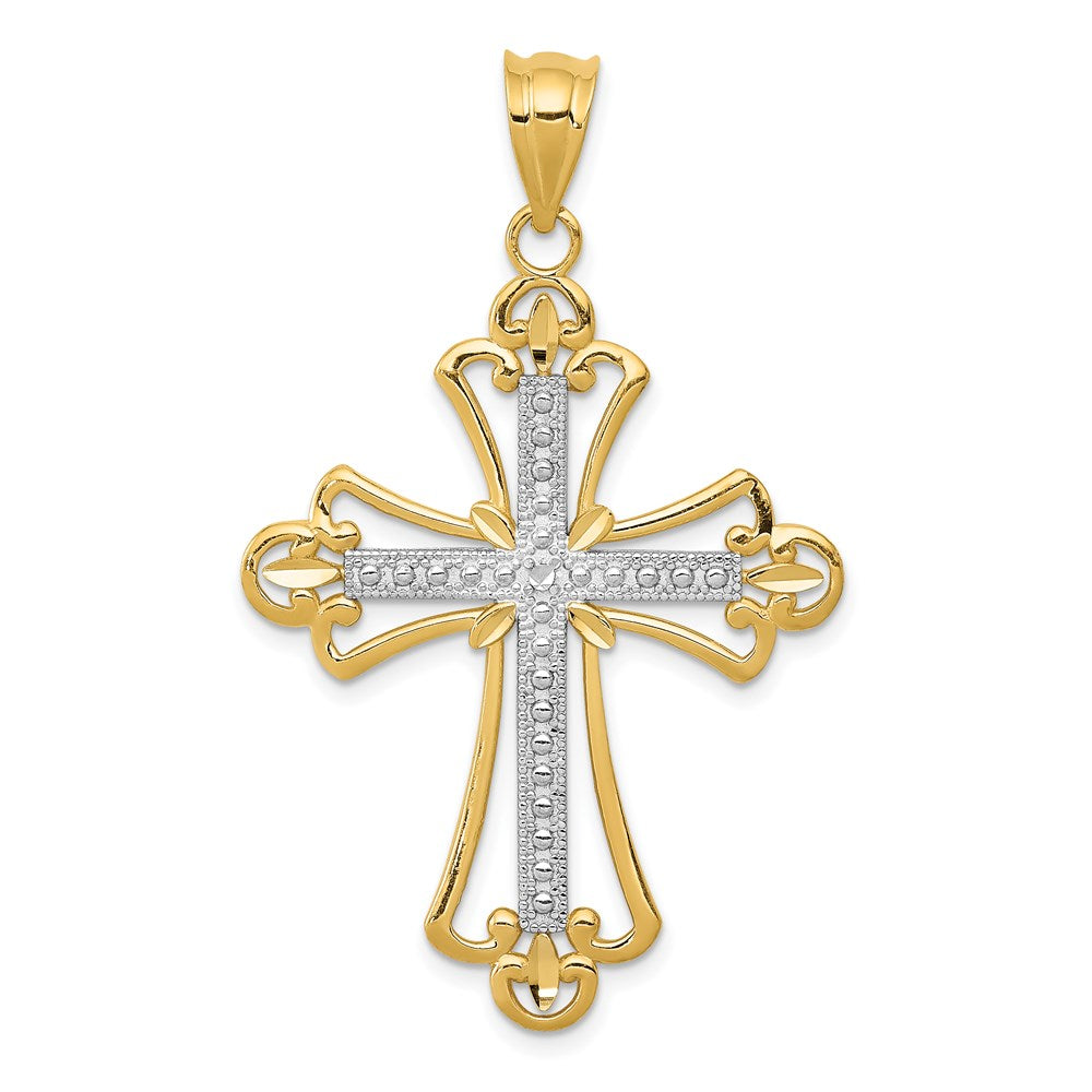 14k w/Rhodium Budded Cross Pendant
