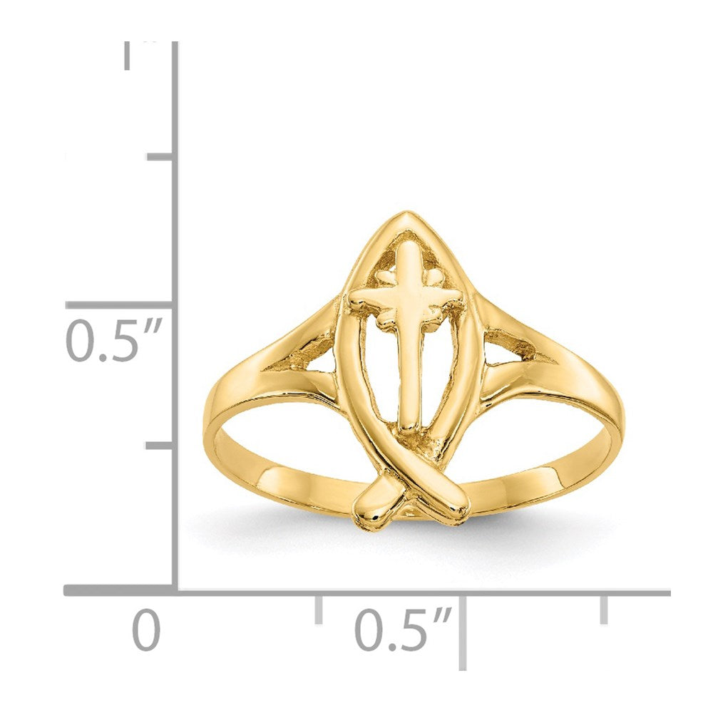 14k Ichthus w/Cross Ring