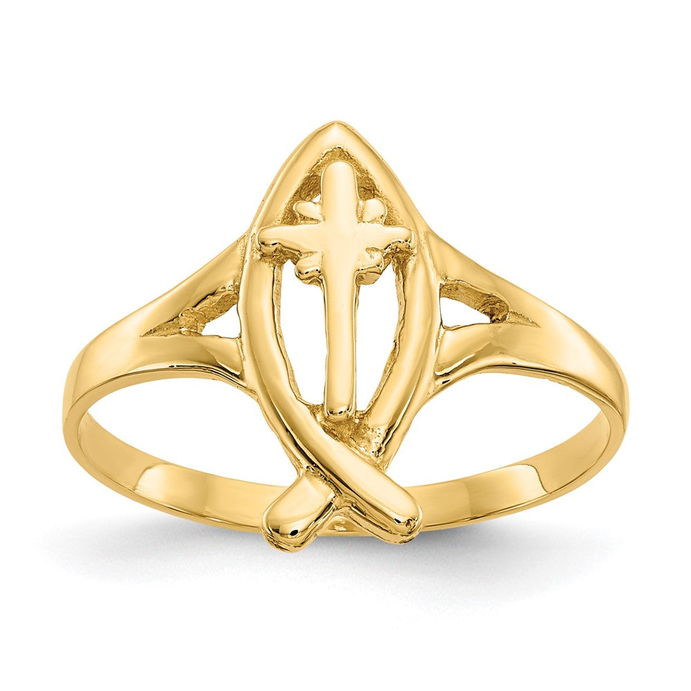 14k Ichthus w/Cross Ring