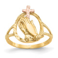 14K Two-tone Diamond Cut Praying Hands Cross Ring