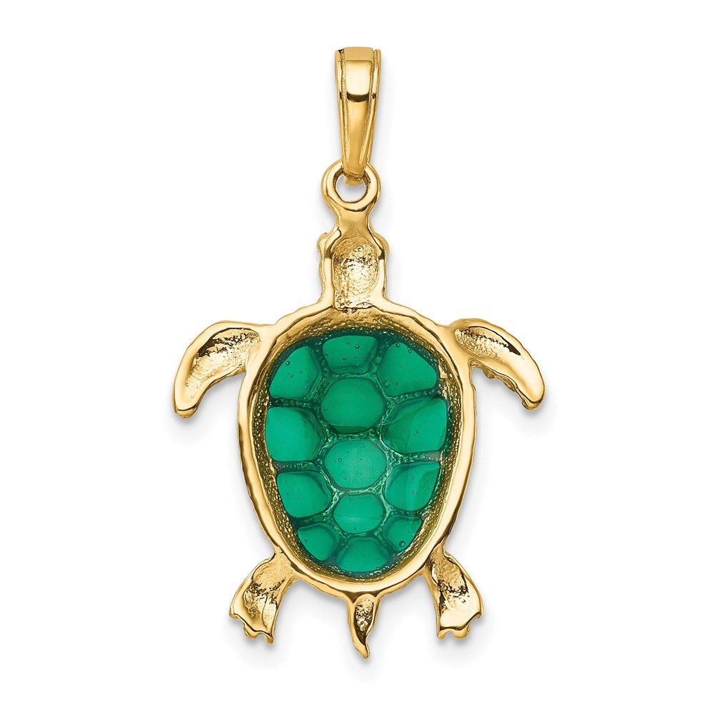 14k Green Enameled Sea Turtle Pendant