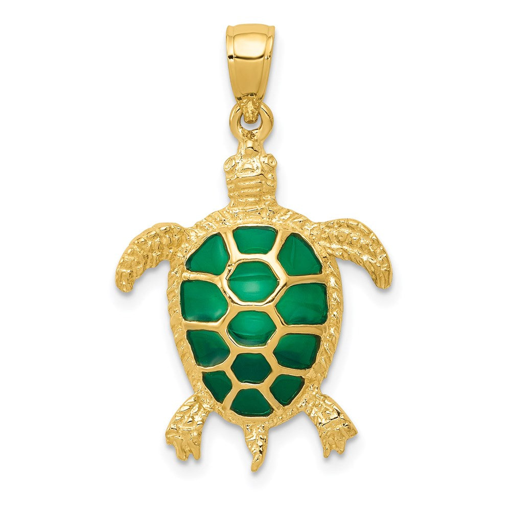 14k Green Enameled Sea Turtle Pendant