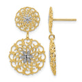 14K w/Rhodium D/C Filigree Medallion Drop Post Earrings