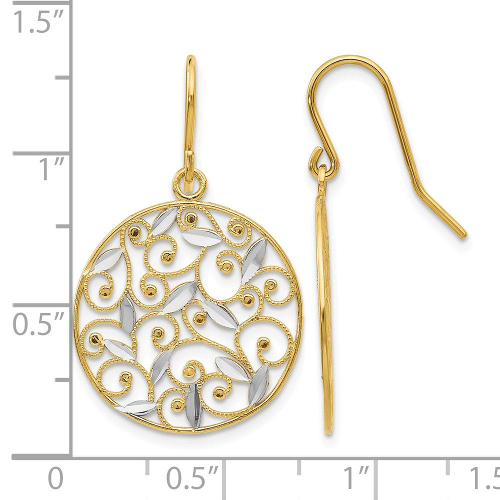 14K and Rhodium Diamond-cut Filigree Circle Wire Earrings