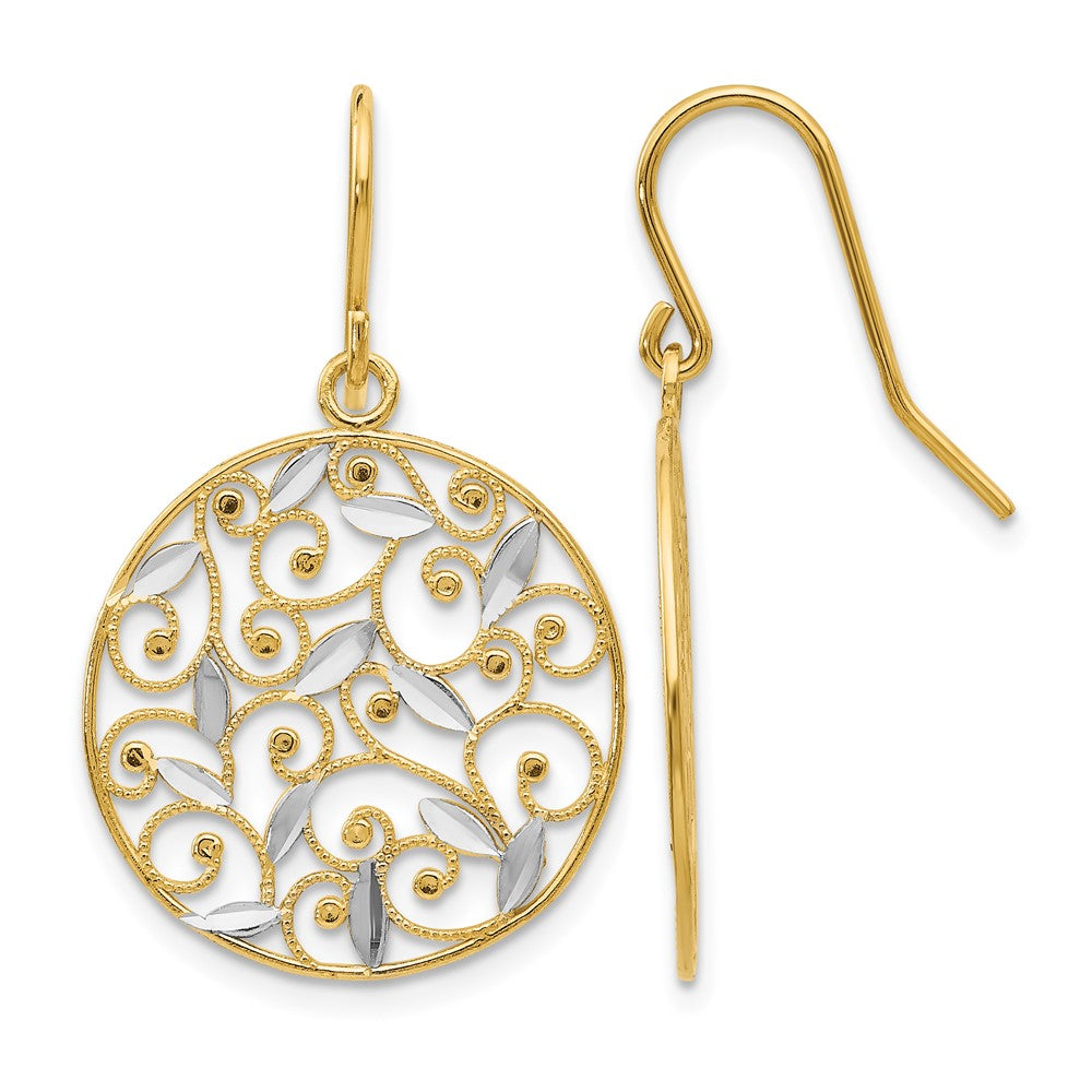 14K and Rhodium Diamond-cut Filigree Circle Wire Earrings