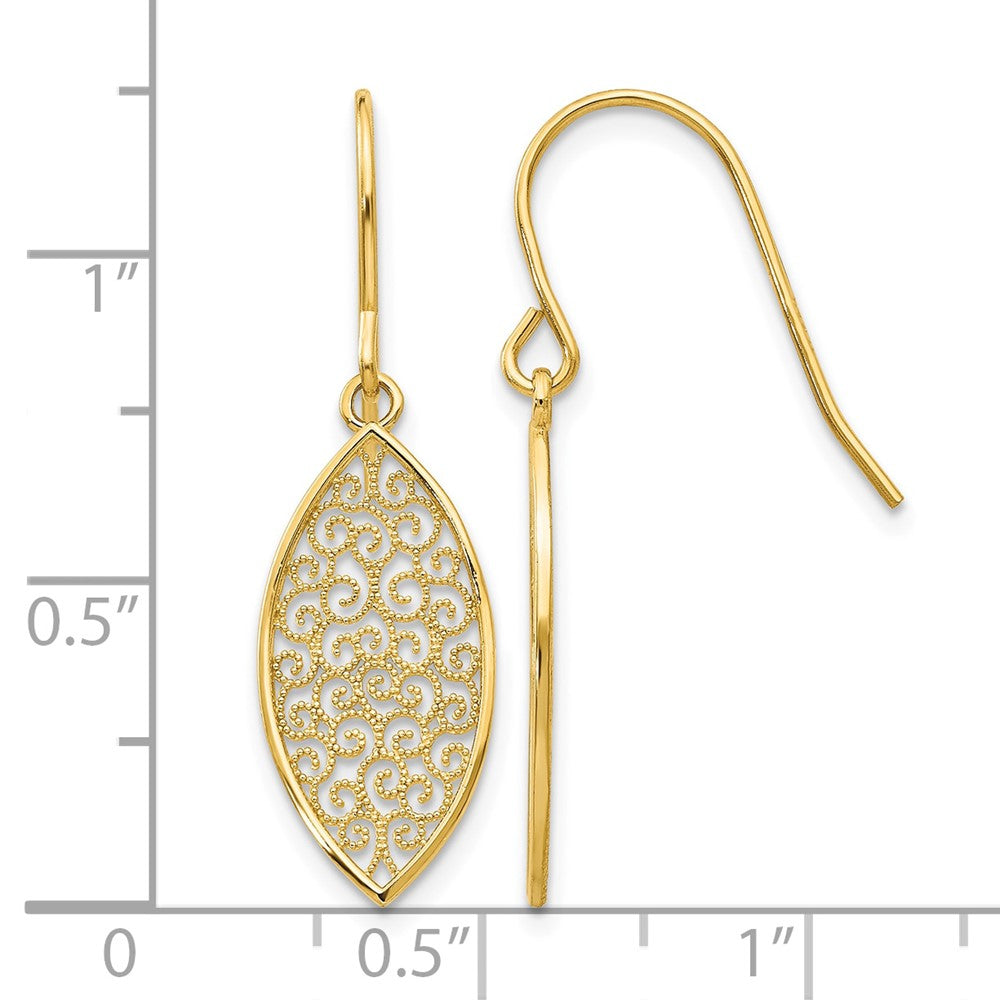 14k Fancy Filigree Teardrop Dangle Earrings