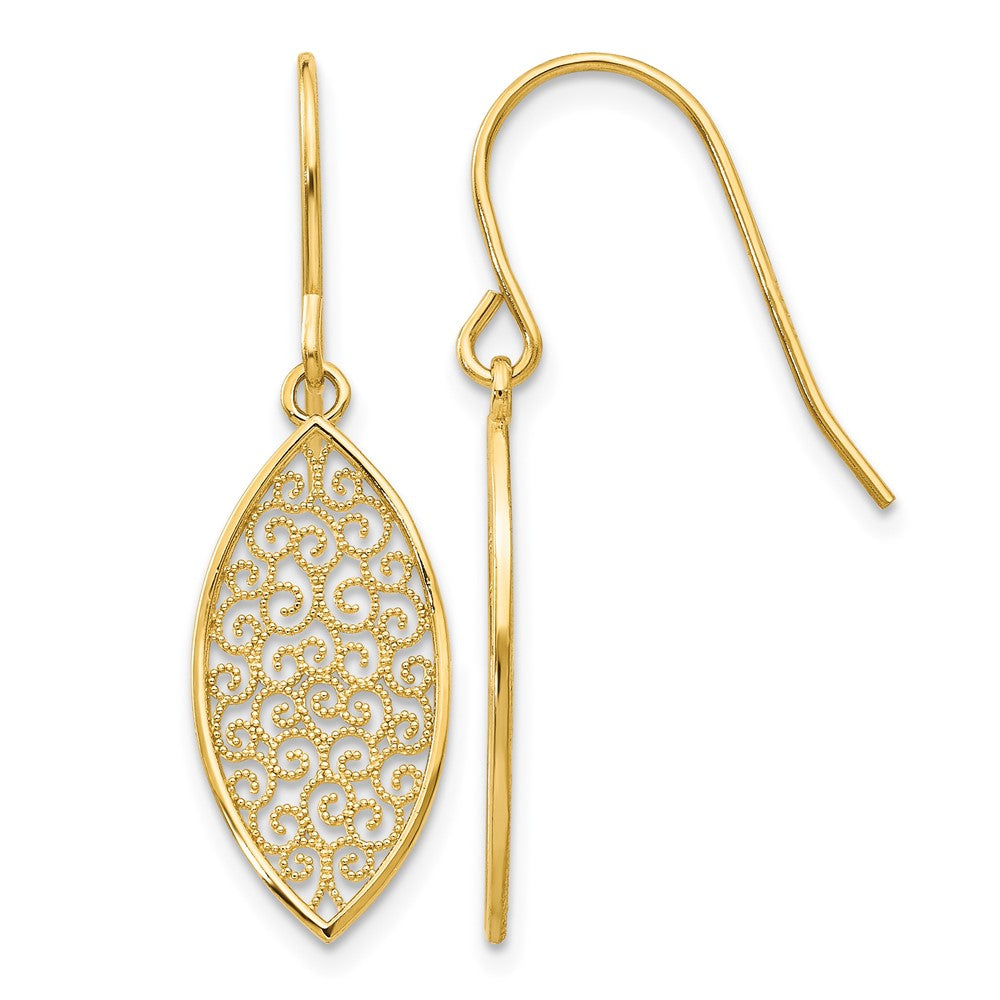 14k Fancy Filigree Teardrop Dangle Earrings