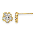14K w/Rhodium Diamond-cut Flower Post Earrings