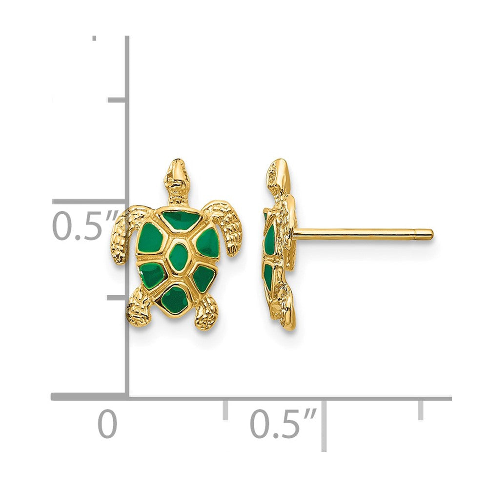 14K Green Enameled Sea Turtle Post Earrings