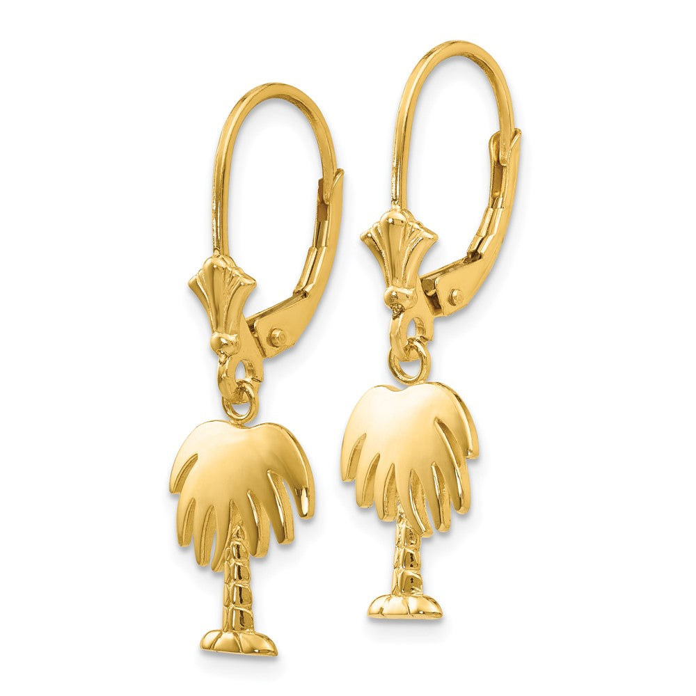14K Palm Tree Leverback Earrings