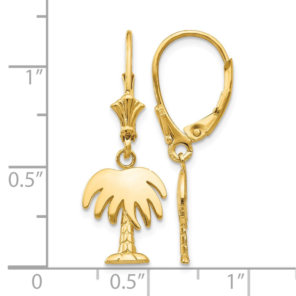 14K Palm Tree Leverback Earrings