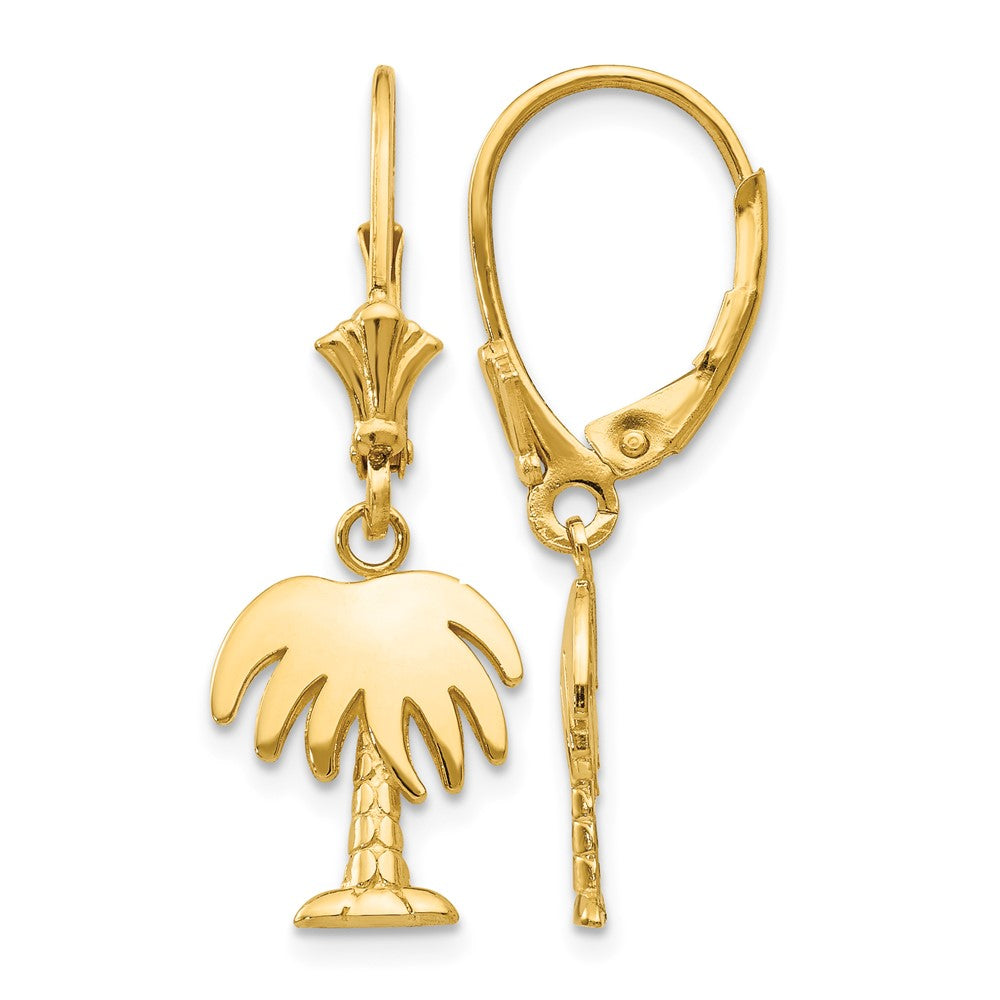 14K Palm Tree Leverback Earrings