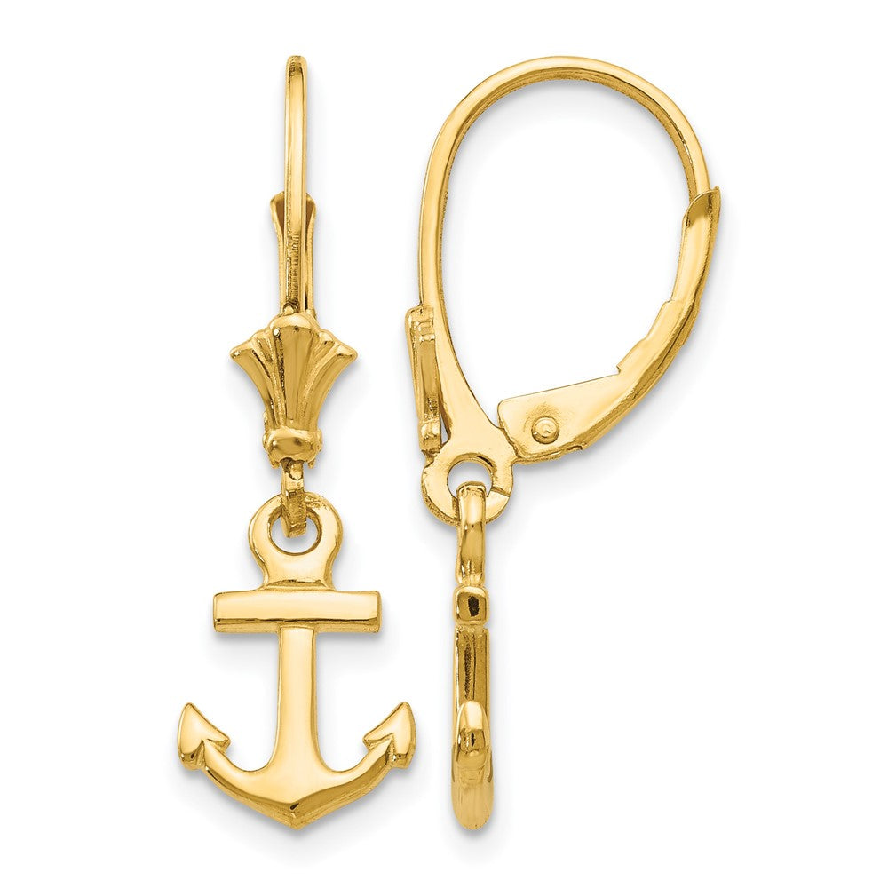 14K Mini Anchor Leverback Earrings