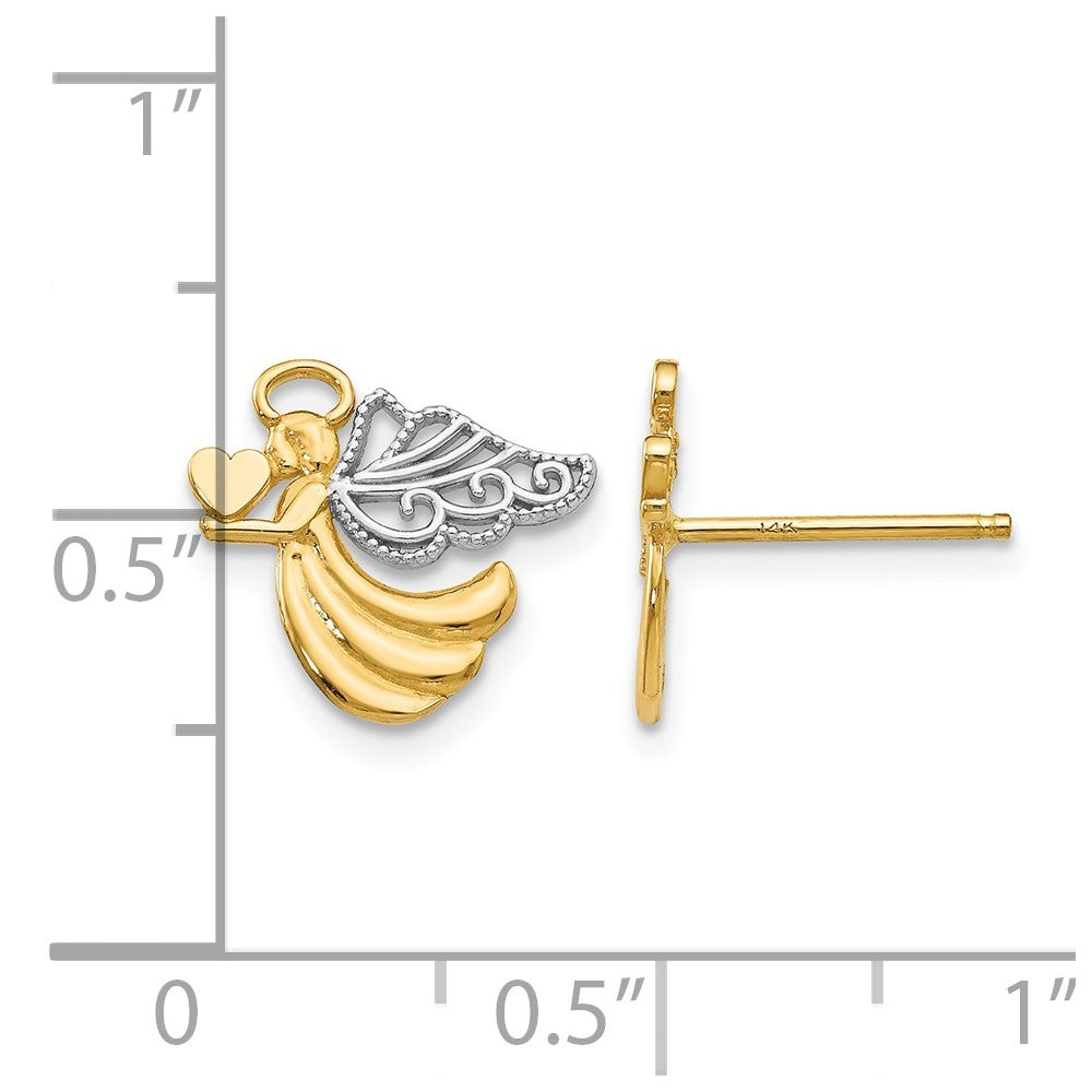 14K w/Rhodium Angel With Heart Post Earrings