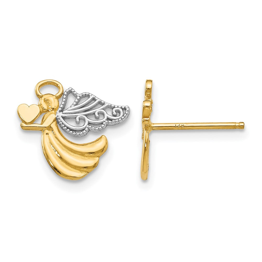 14K w/Rhodium Angel With Heart Post Earrings