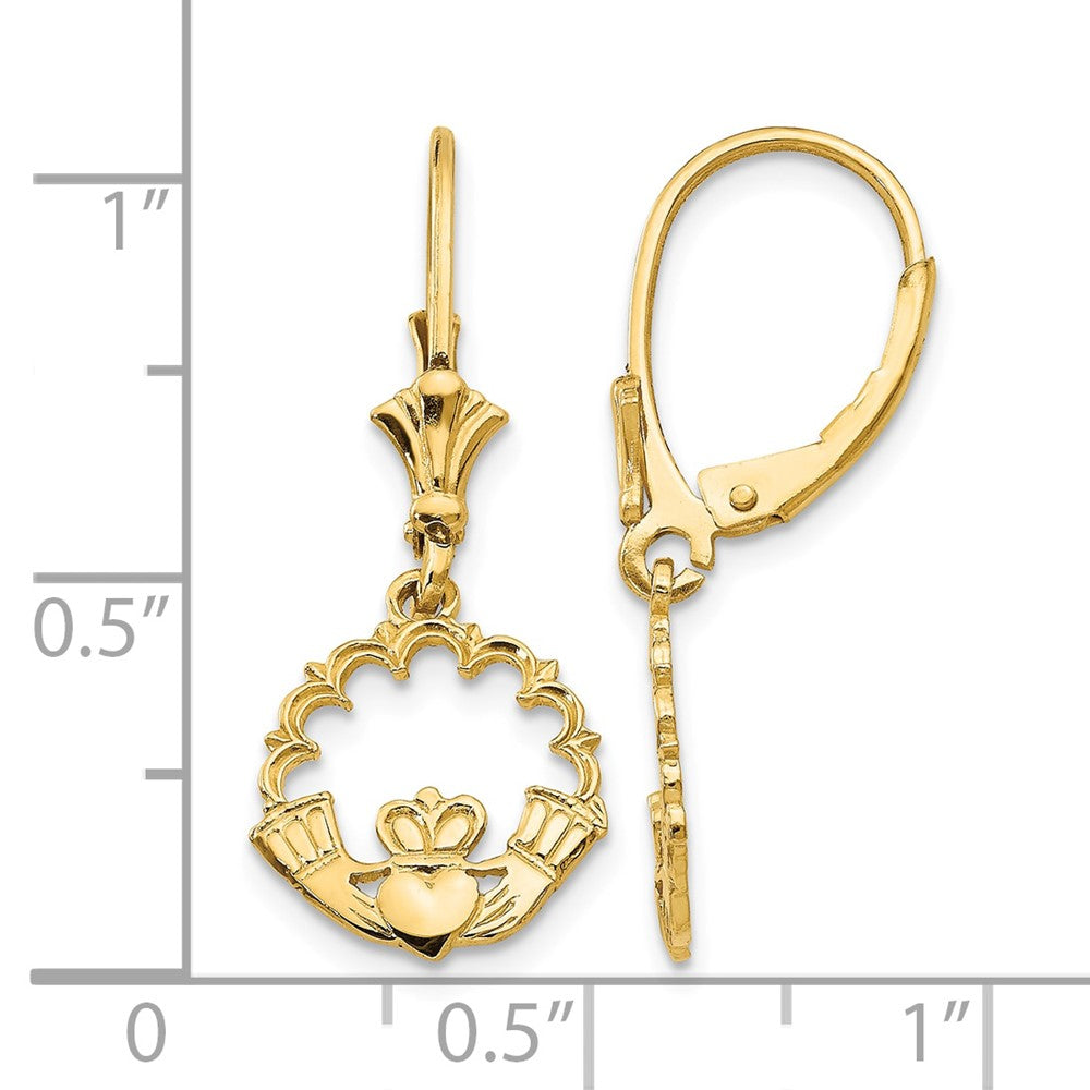14K Claddagh in Circle Leverback Earrings