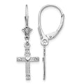 14K White Gold Mini Cross with Heart Leverback Earrings