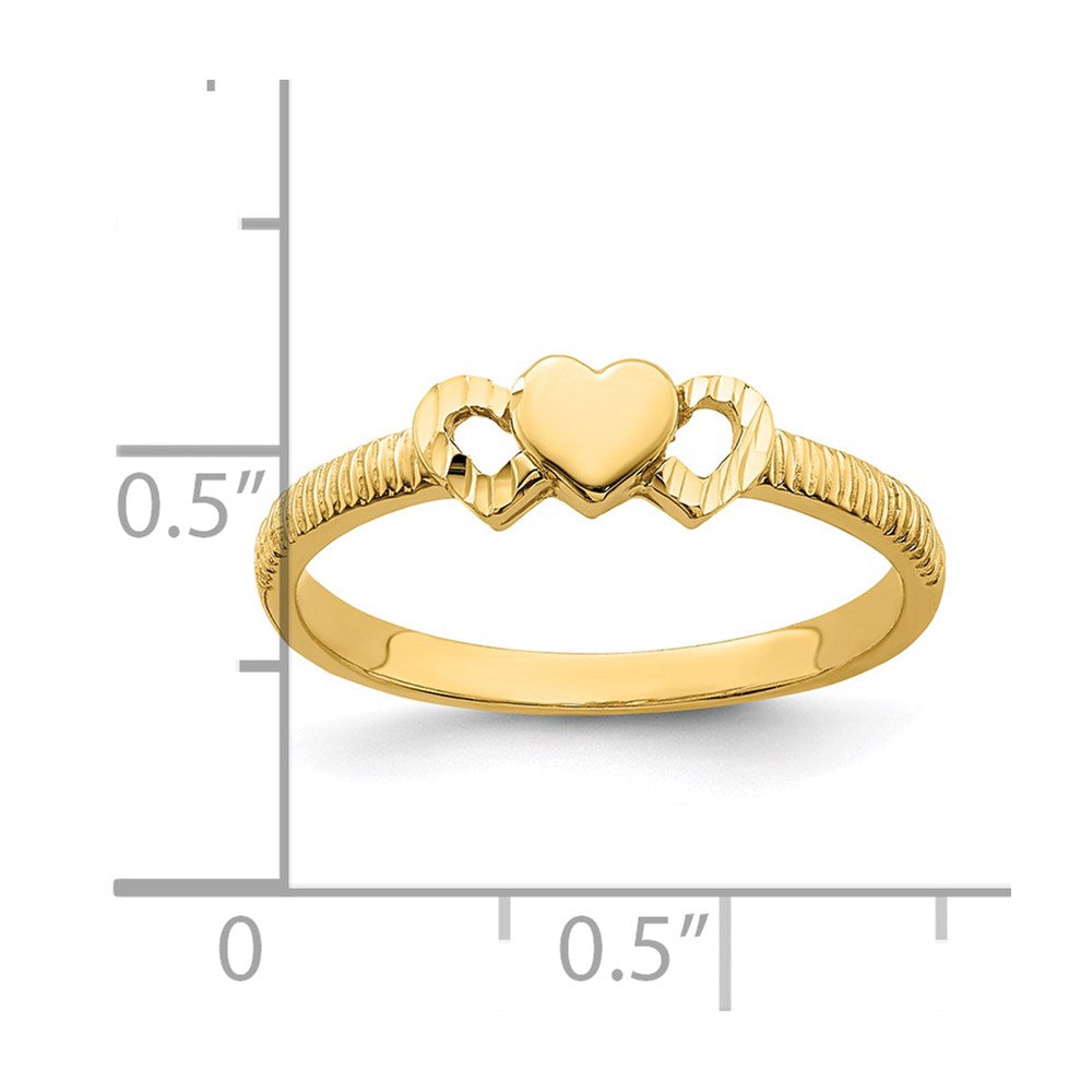 14K Solid Heart with Diamond-cut Hearts Ring