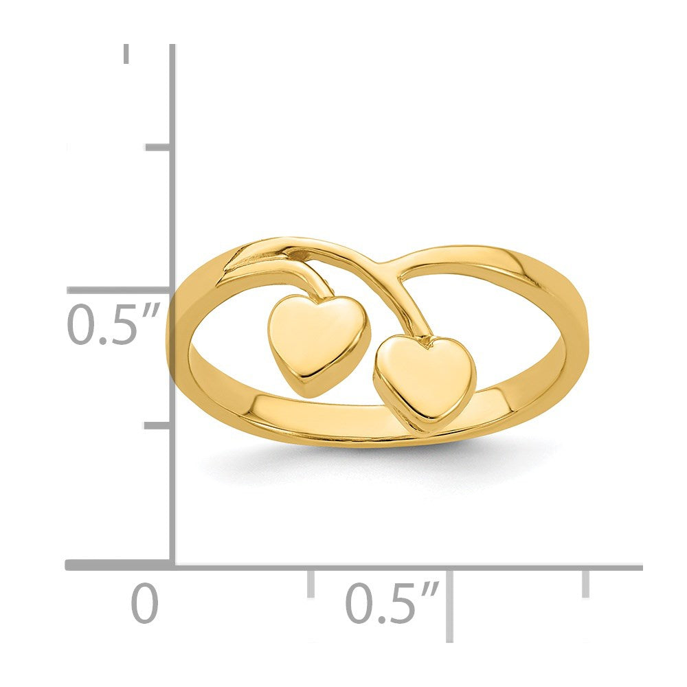 14K Double Heart Drop V Ring