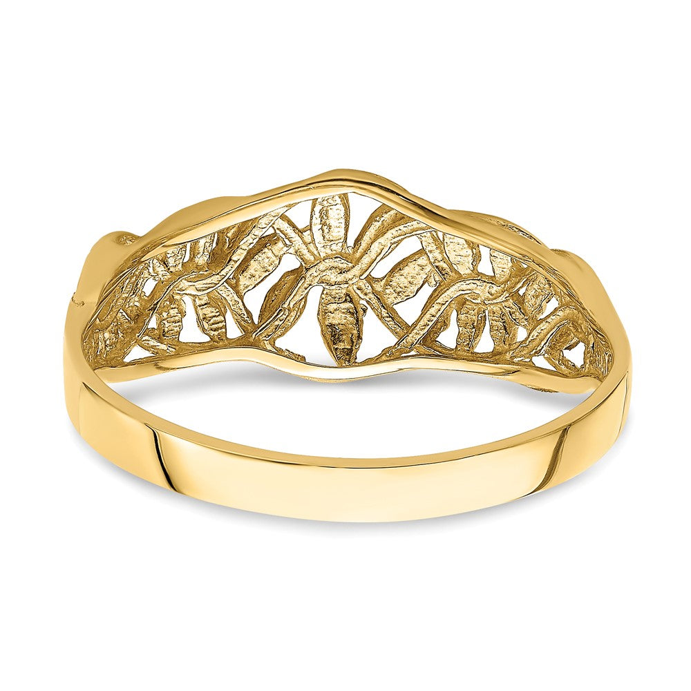 14K Diamond-cut Cut-Out Vine and Leaf Design Dome Ring