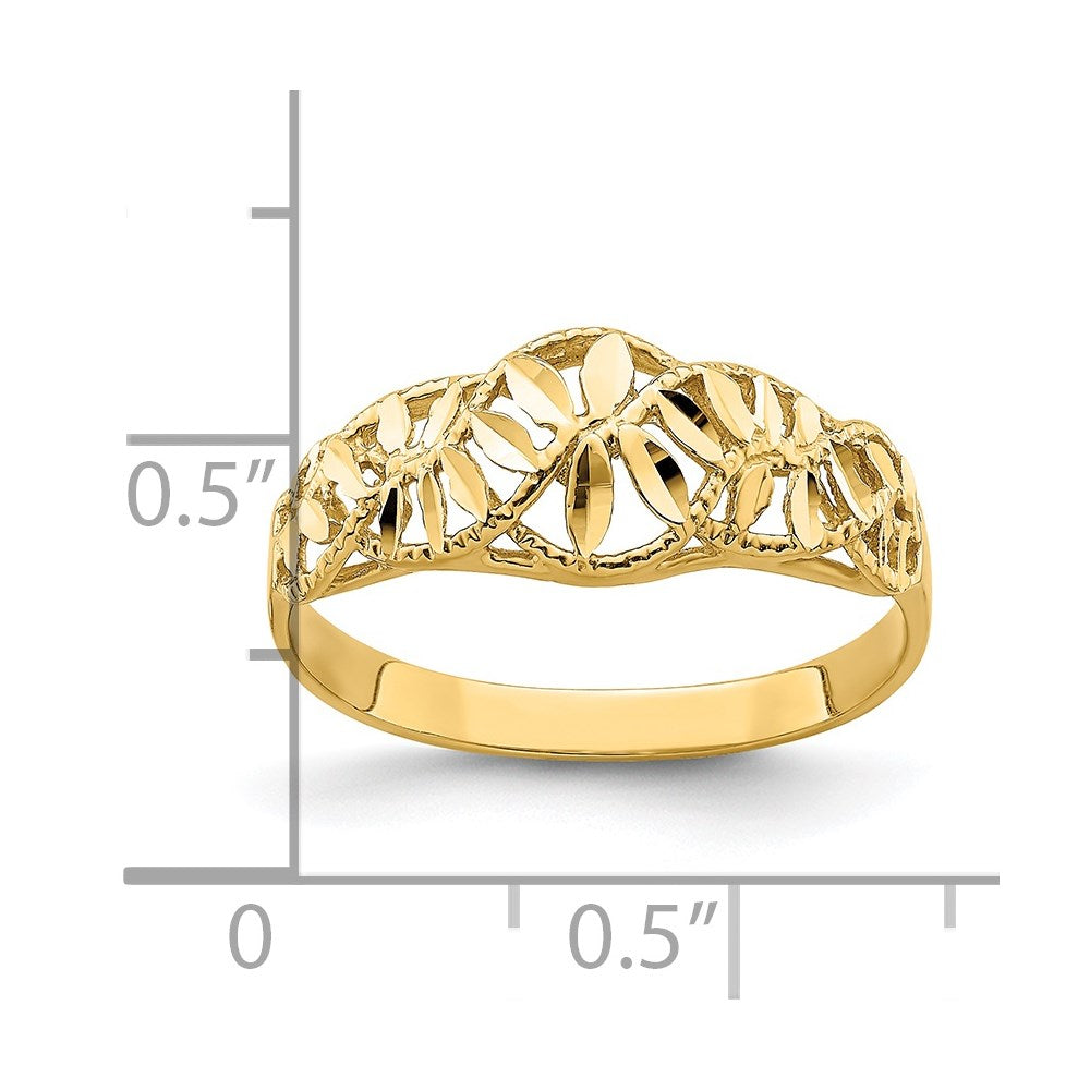 14K Diamond-cut Cut-Out Vine and Leaf Design Dome Ring