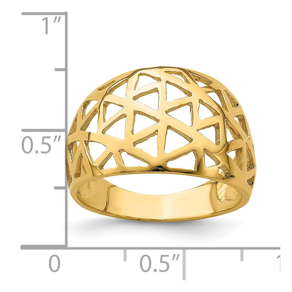 14K Triangle Cut-out Pattern Dome Ring