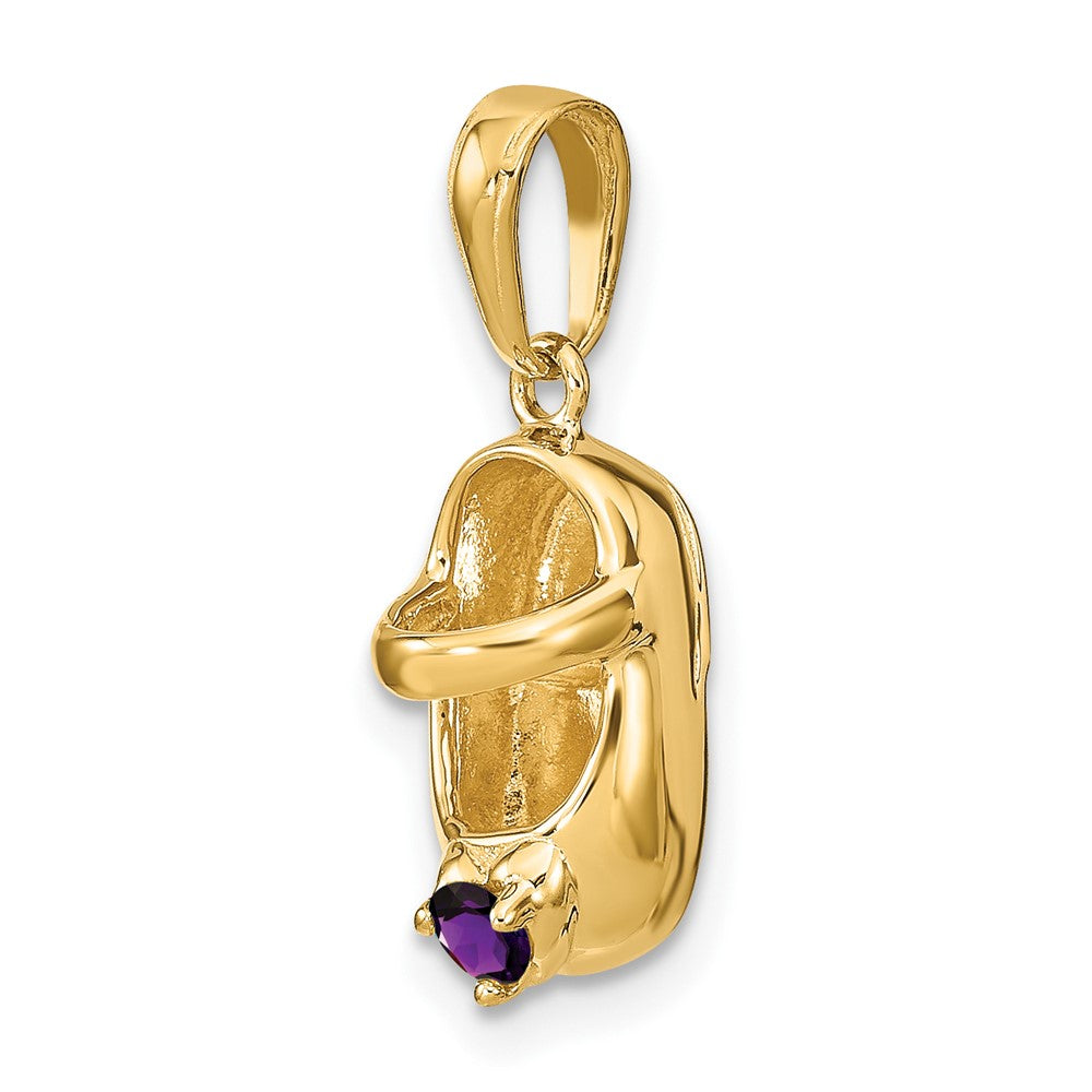 14k 3-D February/Synthetic Stone Engraveable Baby Shoe Charm