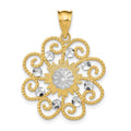 14k and Rhodium Diamond-cut Swirl Round Pendant