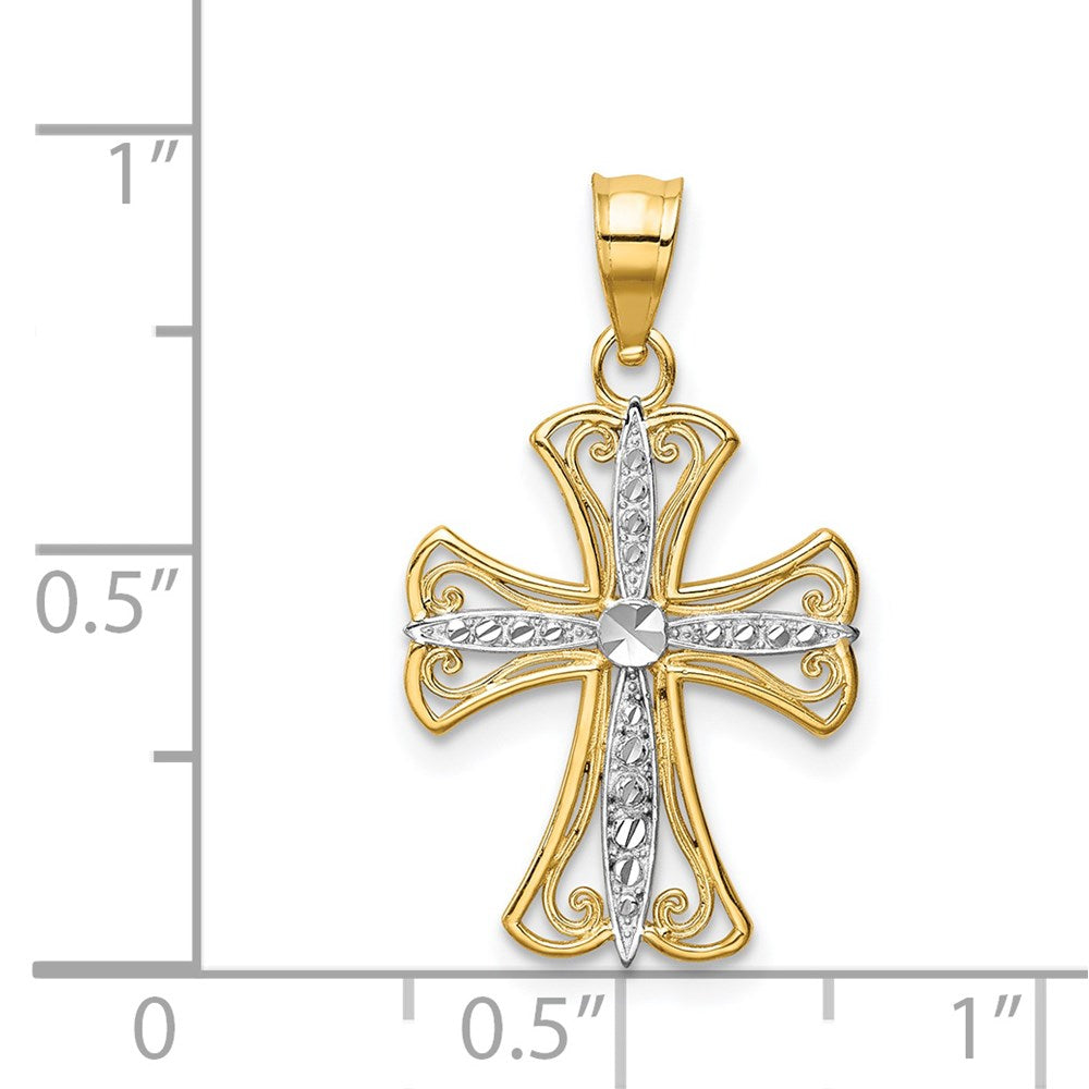 14k w/Rhodium Diamond-cut Cross Pendant