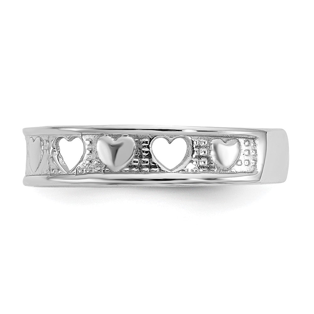 14k White Gold Polished w/ Hearts Toe Ring
