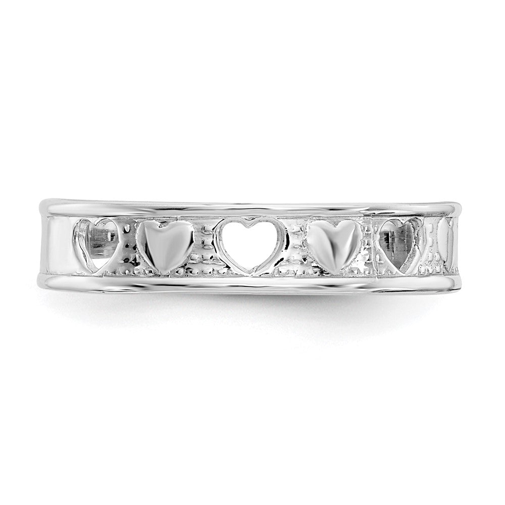 14k White Gold Polished w/ Hearts Toe Ring