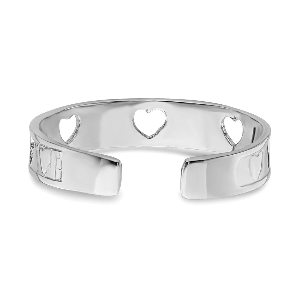 14k White Gold Polished w/ Hearts Toe Ring