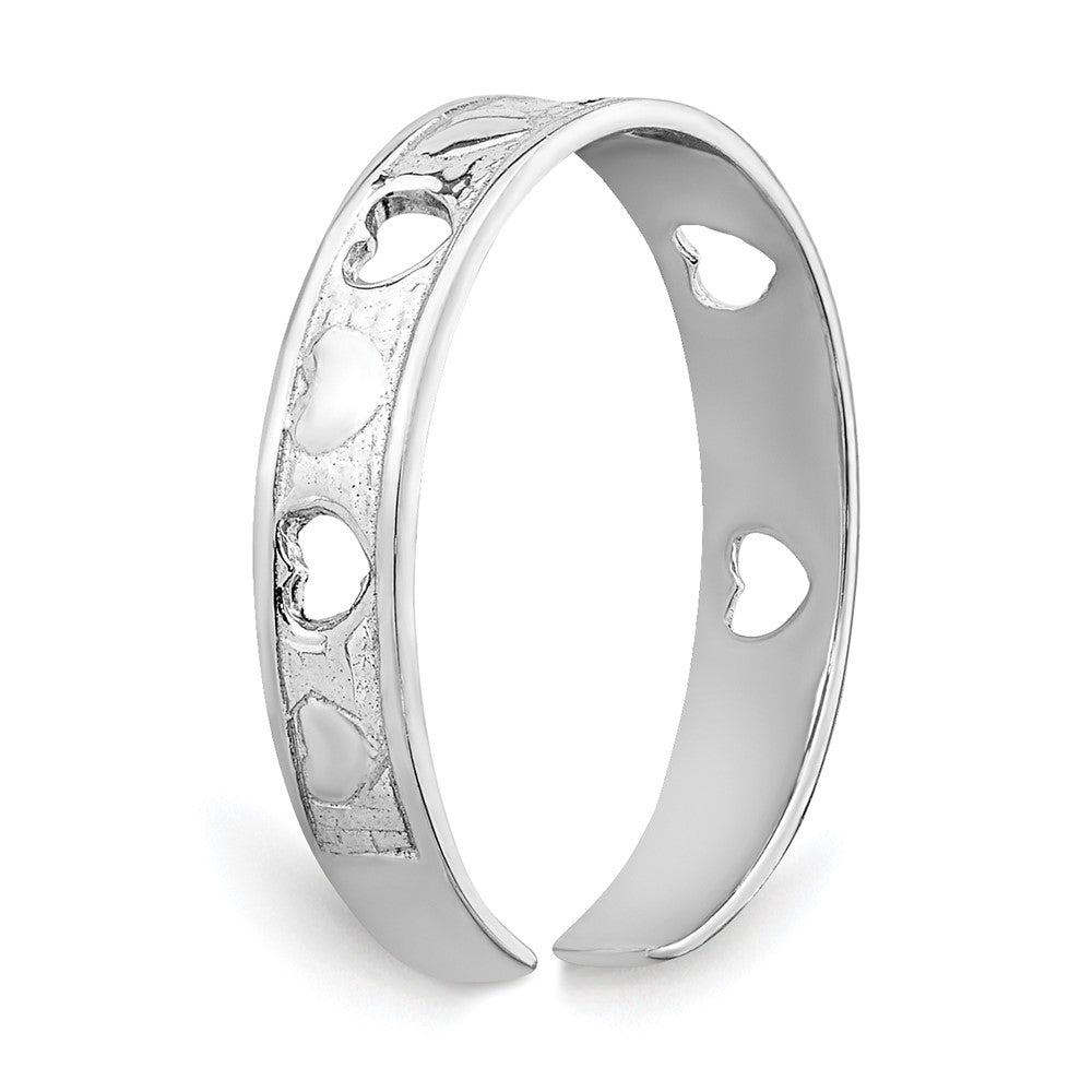 14k White Gold Polished w/ Hearts Toe Ring