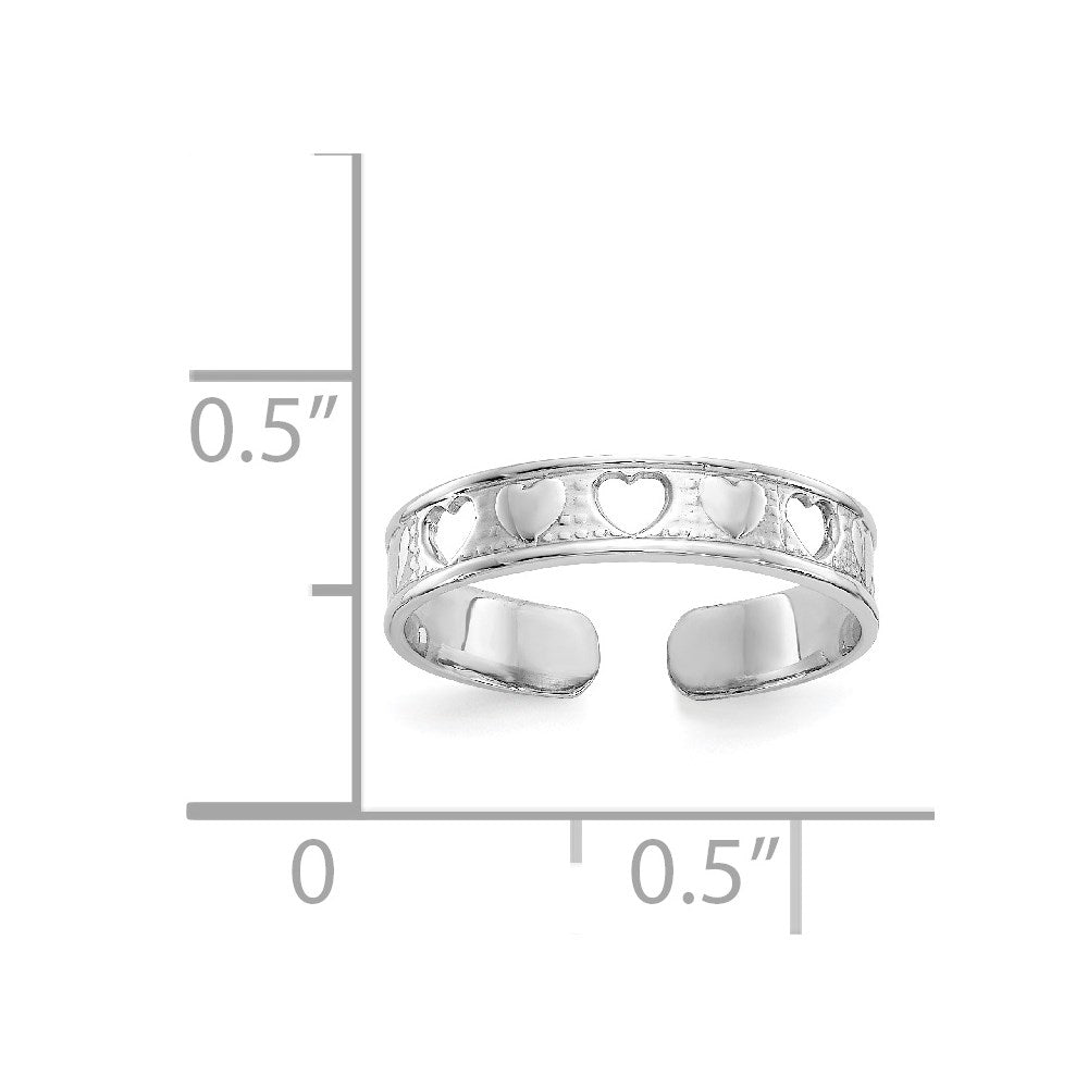 14k White Gold Polished w/ Hearts Toe Ring
