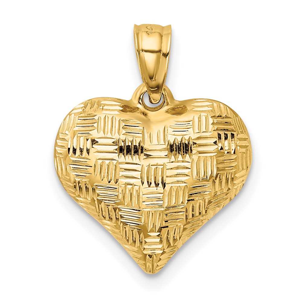 14K Polished Basket Weave Pattern 3-D Heart Pendant