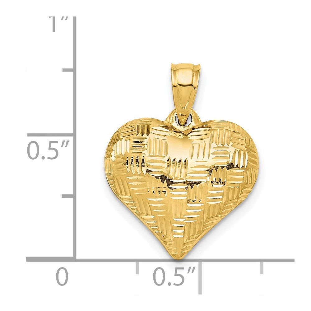 14K Polished Basket Weave Pattern 3-D Heart Pendant