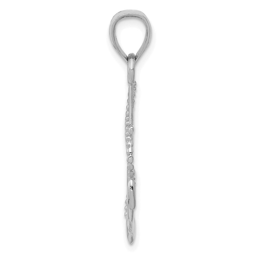 14K White Gold Polished Anchor W/Rope Pendant