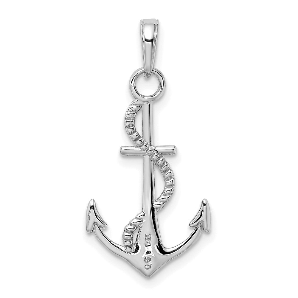14K White Gold Polished Anchor W/Rope Pendant