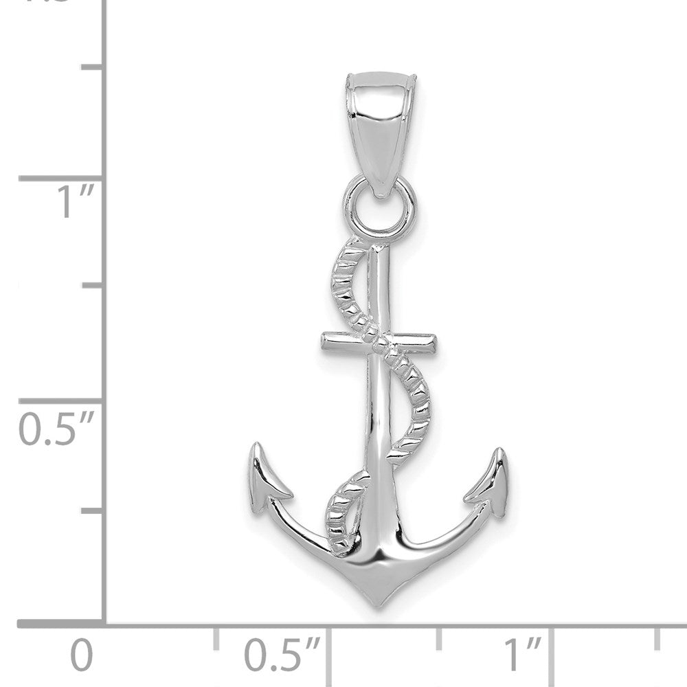 14K White Gold Polished Anchor W/Rope Pendant