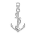 14K White Gold Polished Anchor W/Rope Pendant