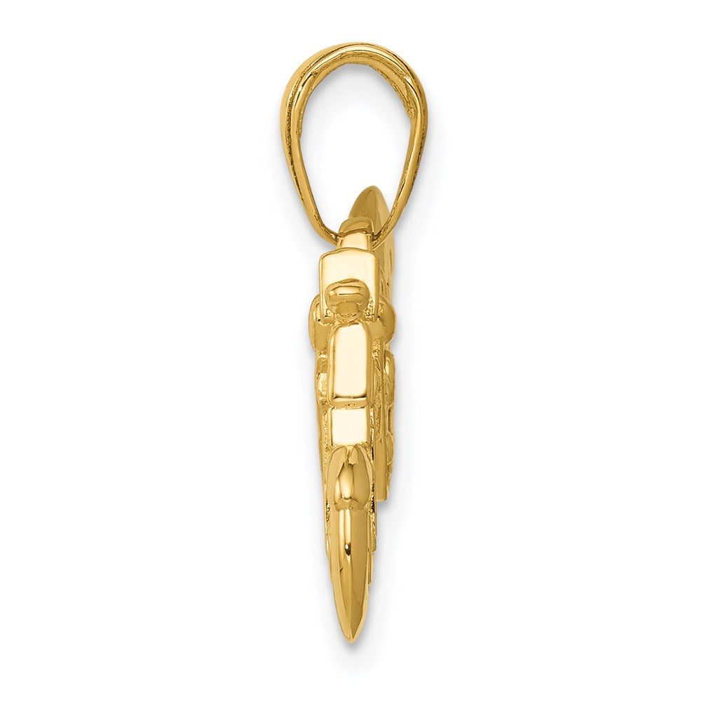 14K Gold Polished / Textured 3-D Motorcycle Pendant