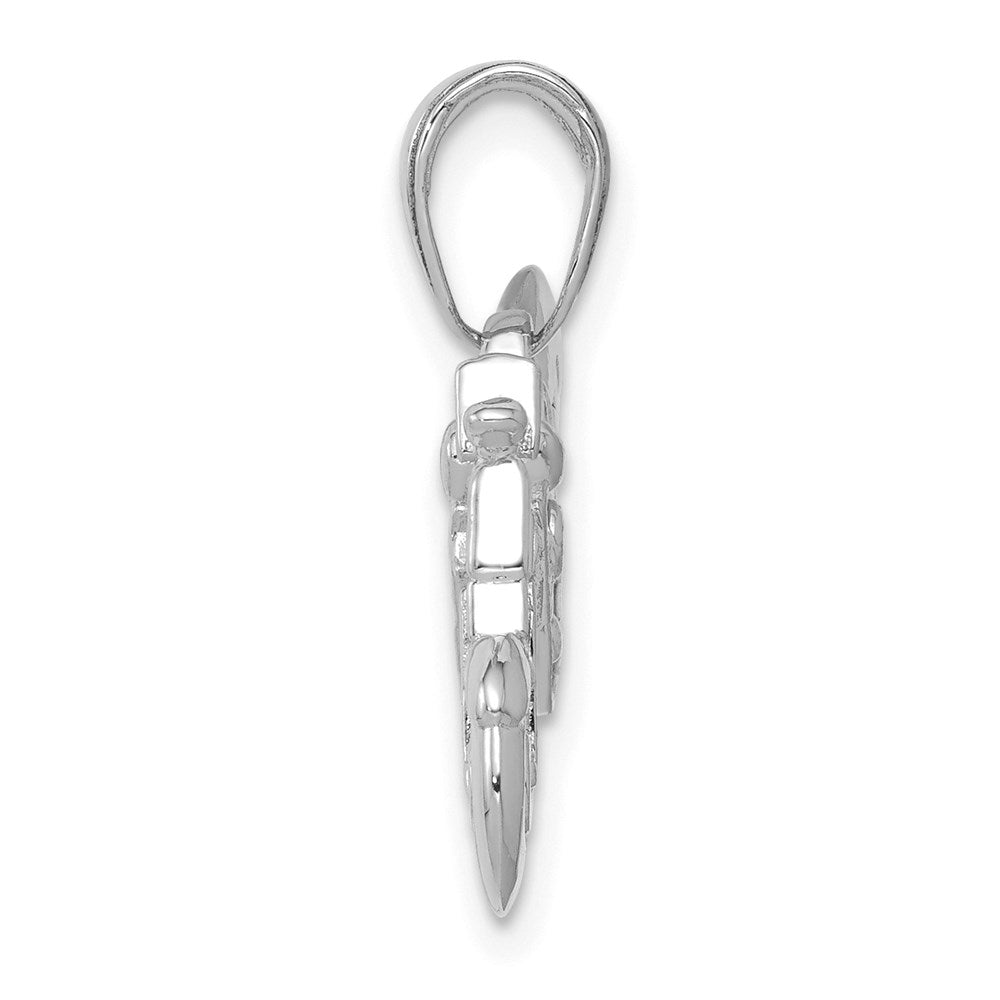 14K White Gold Gold Polished / Textured 3-D Motorcycle Pendant