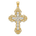 14K w/Rhodium Polished Textured Diamond Pattern Cross Pendant
