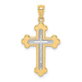 14k Two-tone Polished Budded Cross