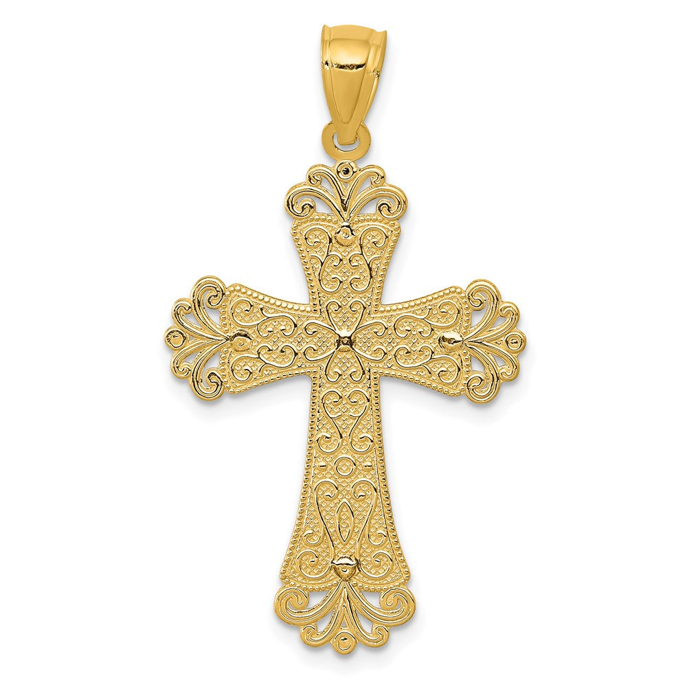 14K Two-tone Polished 2-Level Fleur de Lis Cross Pendant