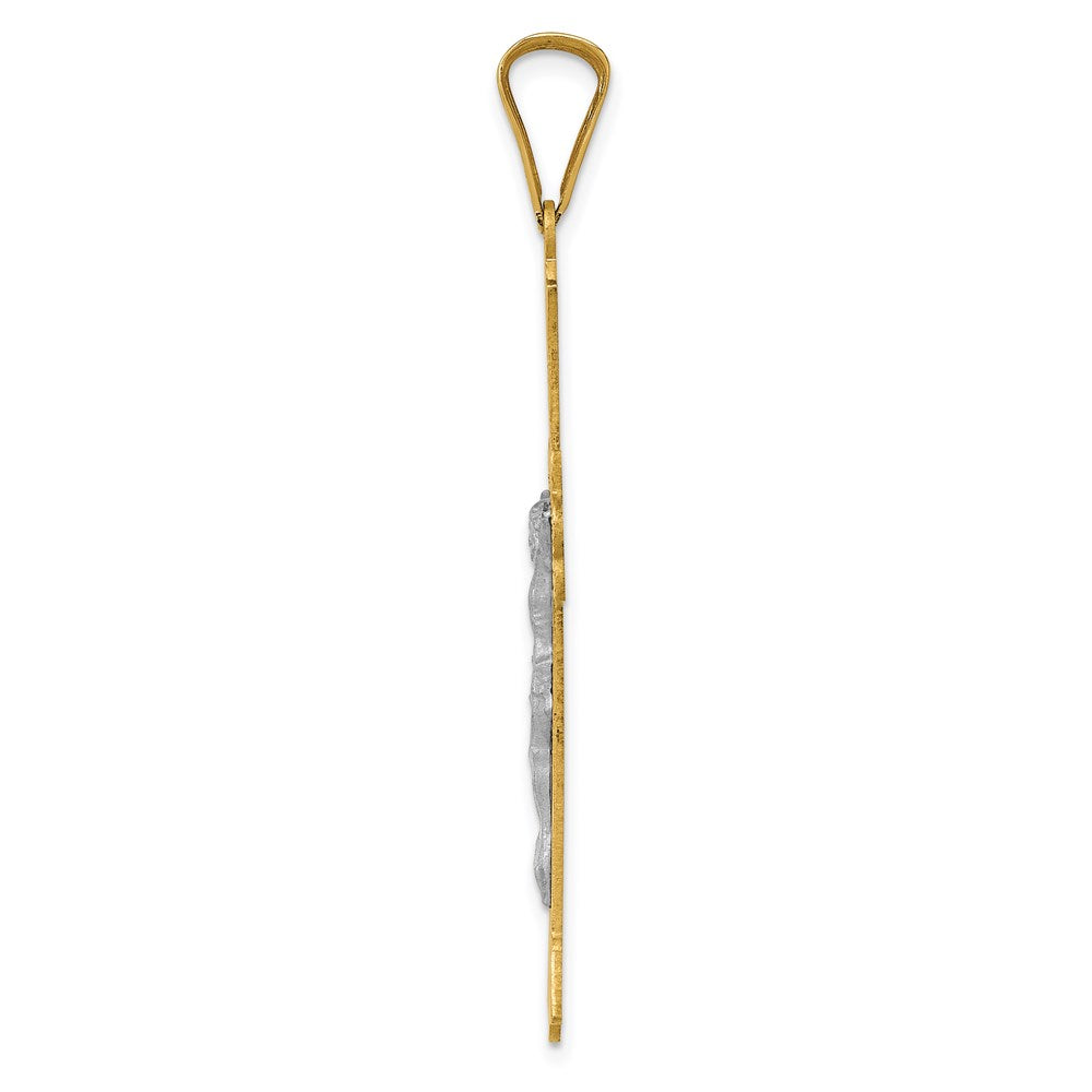 14k Two-Tone Polished Satin D/C Crucifix Cross Pendant