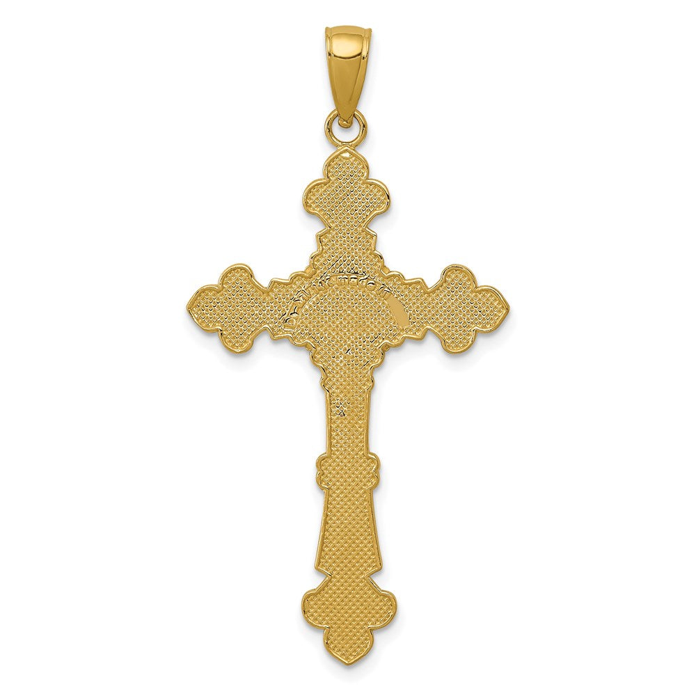 14K Polished Textured INRI Crucifix Fleur de Lis Pendant