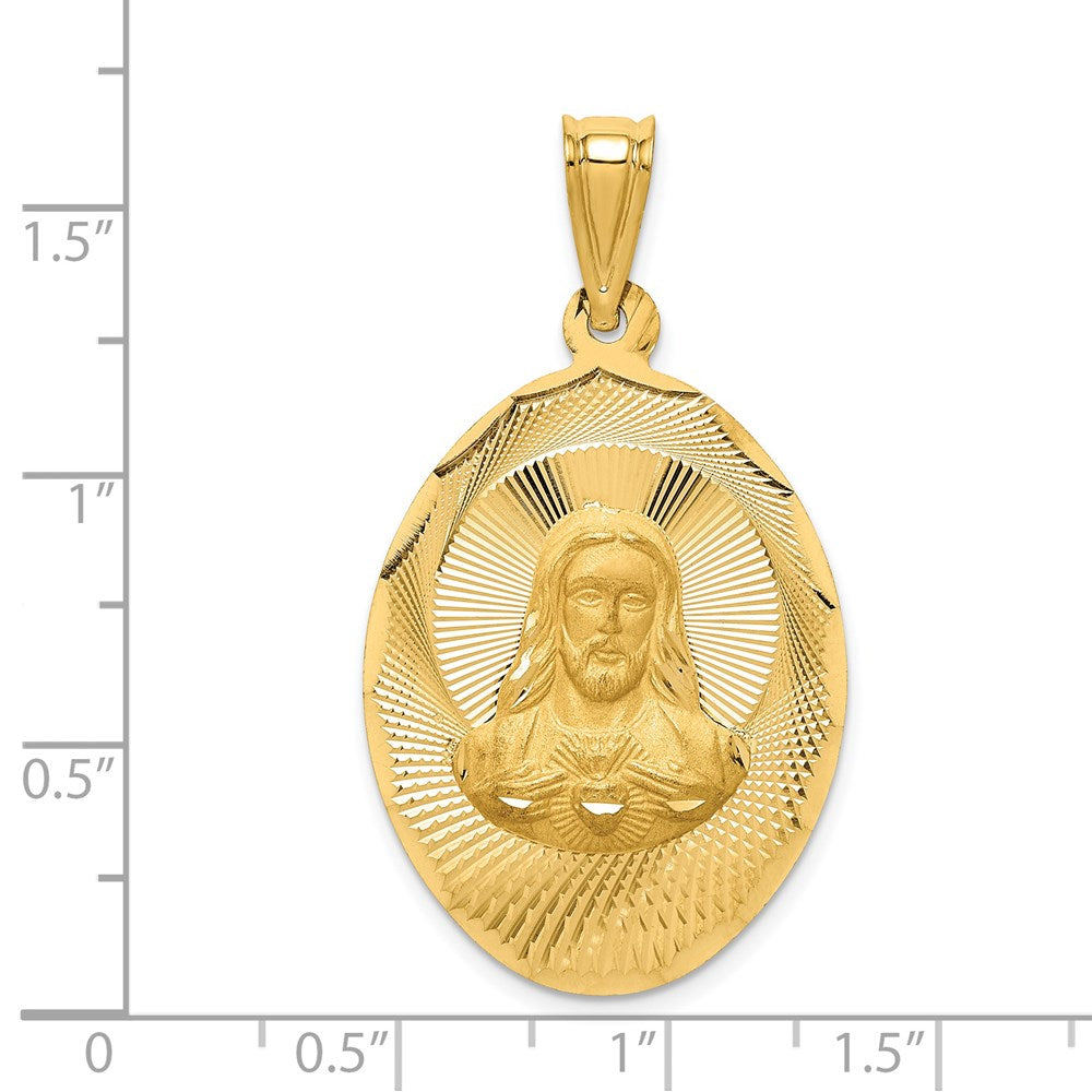 14K Polished D/C Sagrado Corazon Oval Pendant