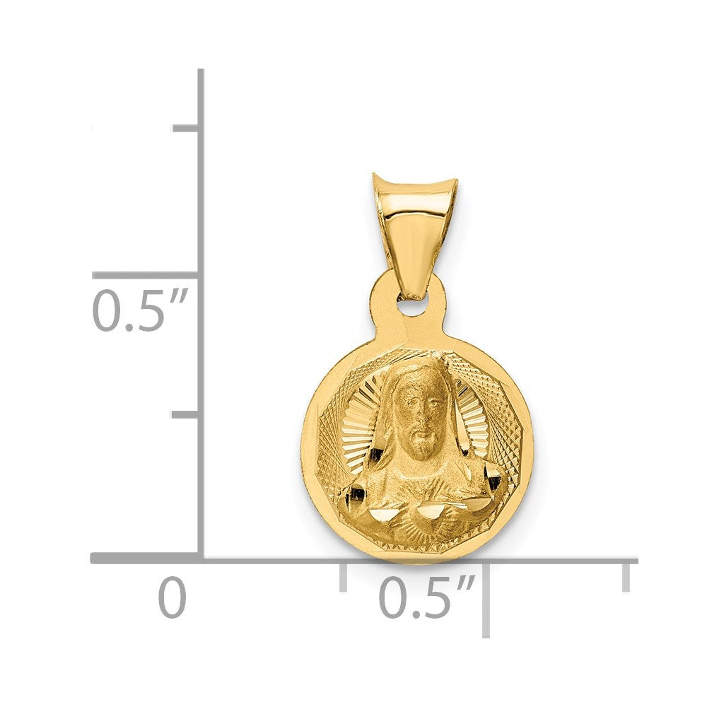 14K Polished D/C Sagrado Corazon Circle Pendant